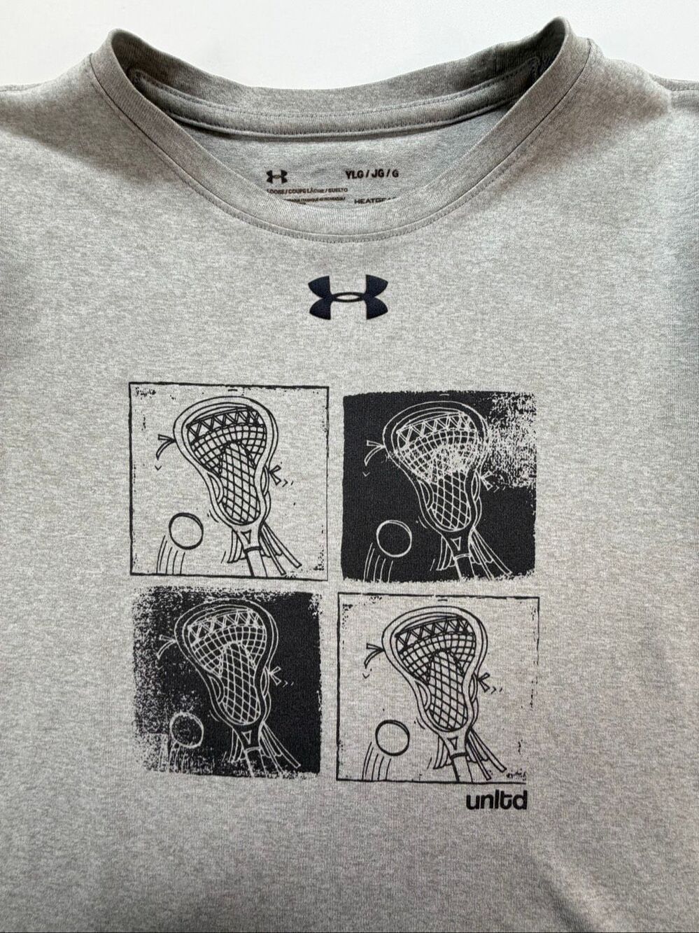 Under Armour Lacrosse Unlimited Boys Size Youth Large Gray HeatGear T Shirt EUC